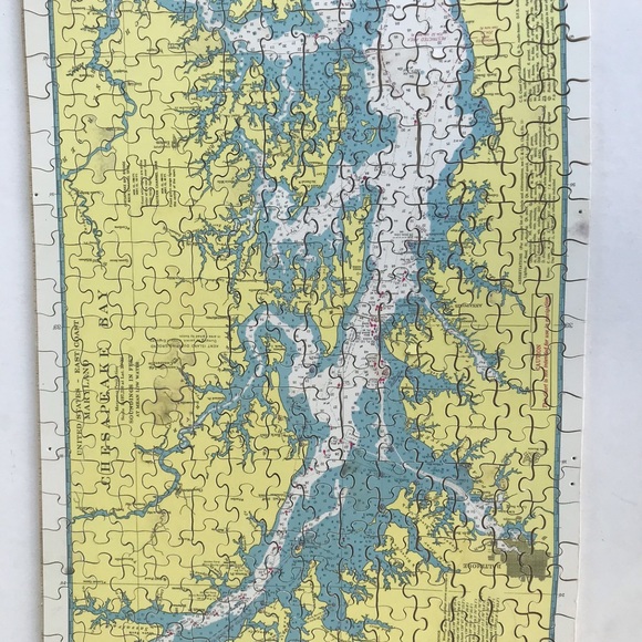 Chesapeake Bay MD Chart Map Wood Jigsaw Puzzle Lands End in bag Complete 308 Pc - Picture 6 of 8